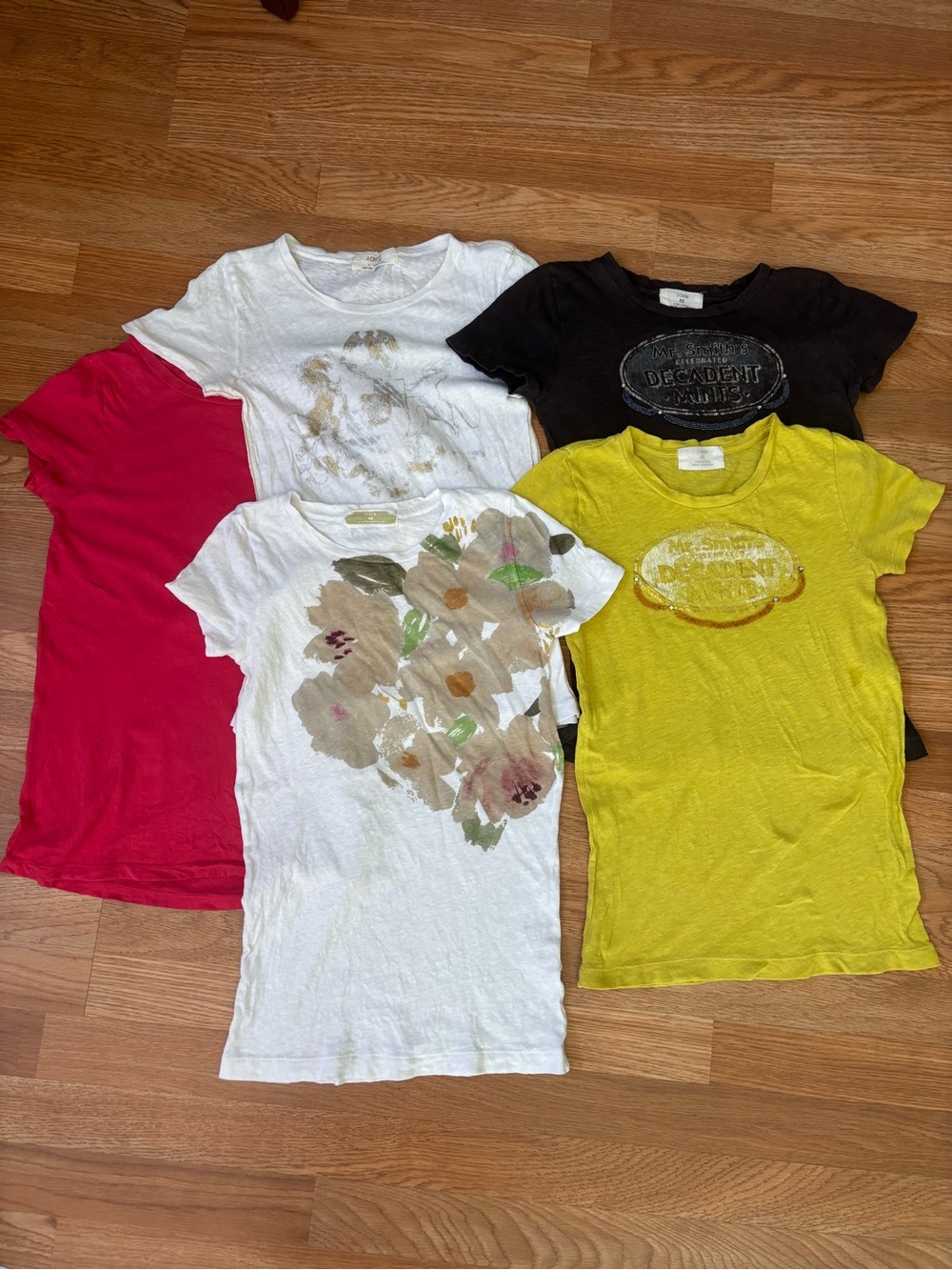 J. Crew Women’s Short-Sleeve Tee Bundle Lot 5 Yellow, White (2), Navy, Pink XS